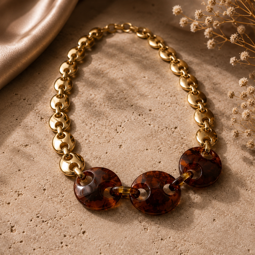 Chunky Resin Chain Necklace – Gold & Brown