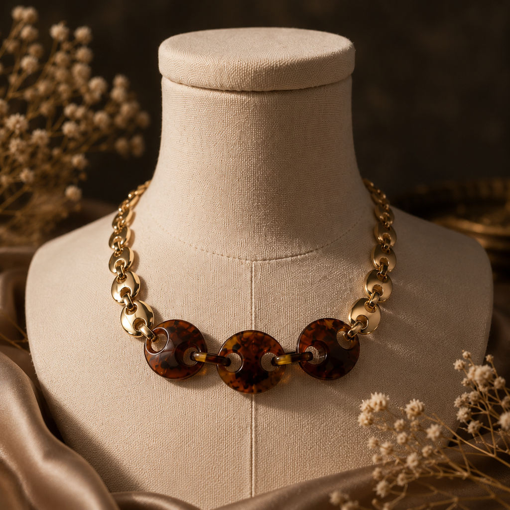 Chunky Resin Chain Necklace – Gold & Brown