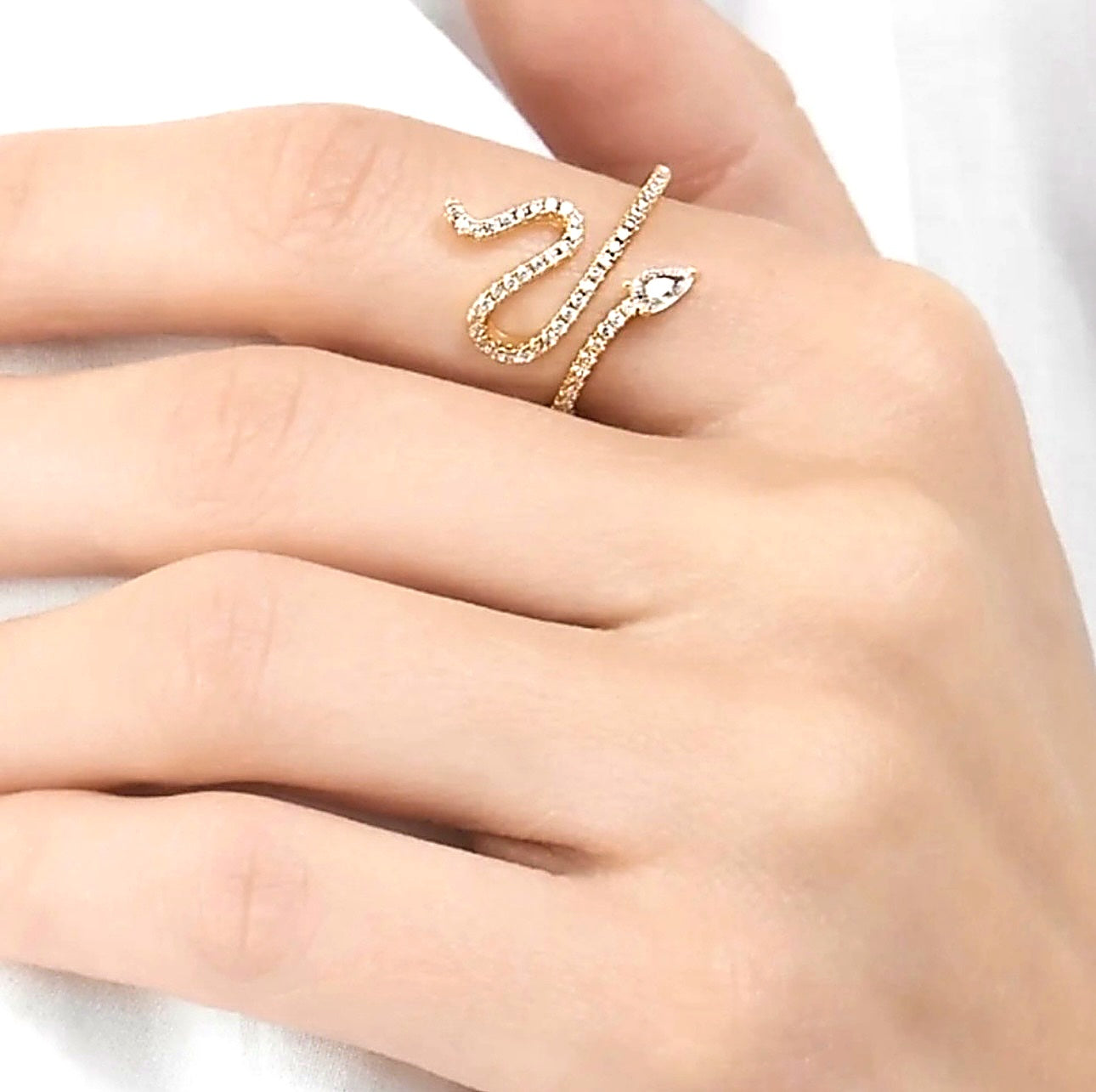 Crystal Snake Wrap Ring – Gold