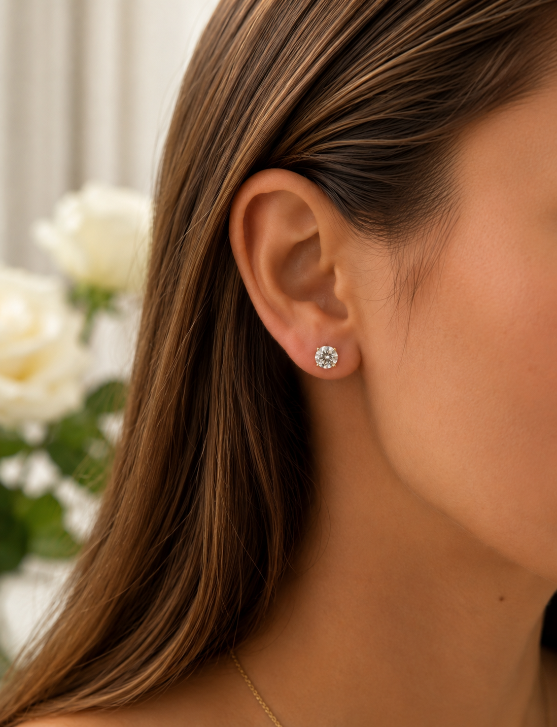 Gold Moissanite Stud Earrings 4ctw Sterling Silver
