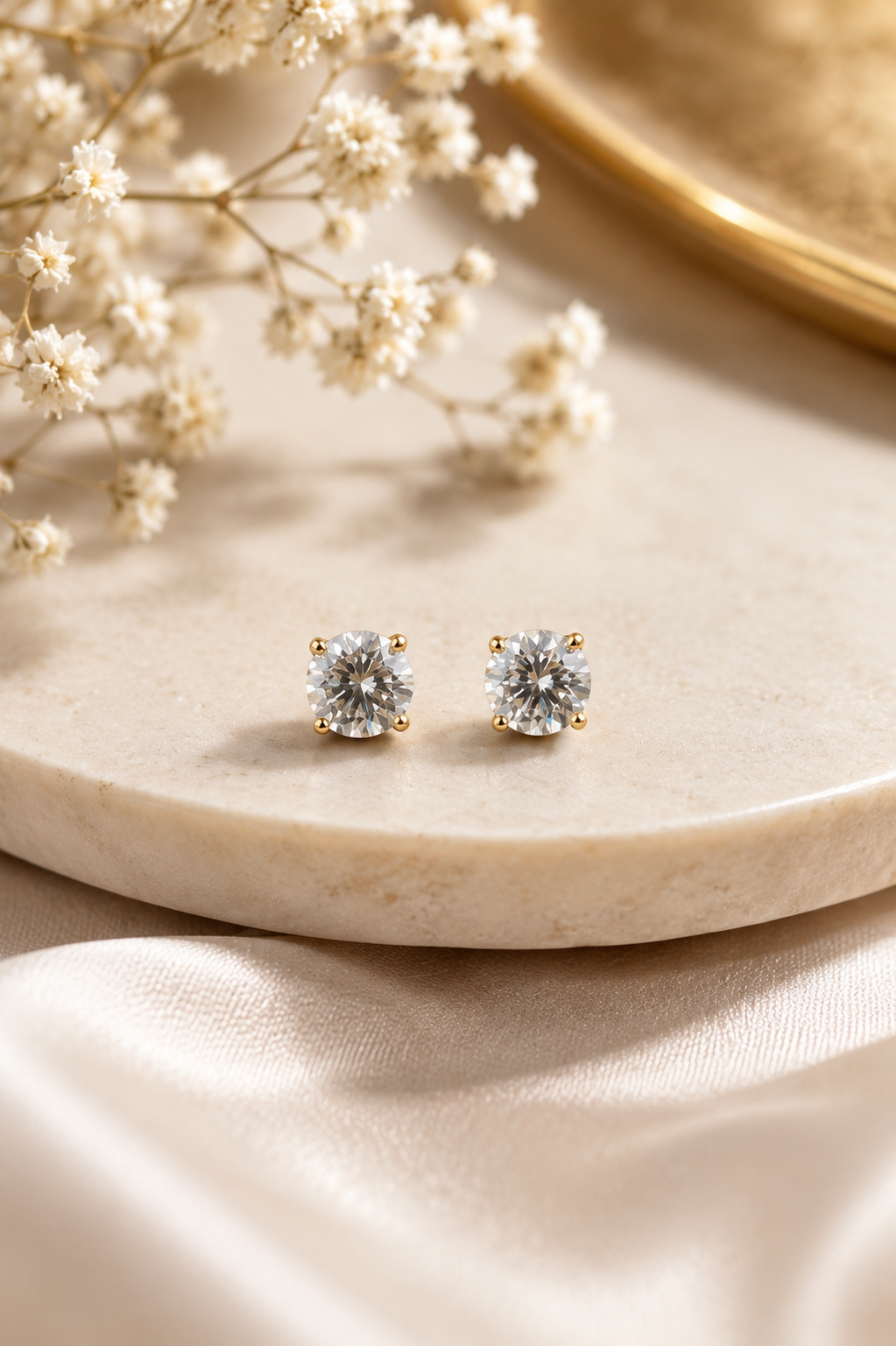 Gold Moissanite Stud Earrings 4ctw Sterling Silver