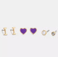 Coach Initial Stud Earrings Set (Gold & Purple) – 3 Pair Set | NWT