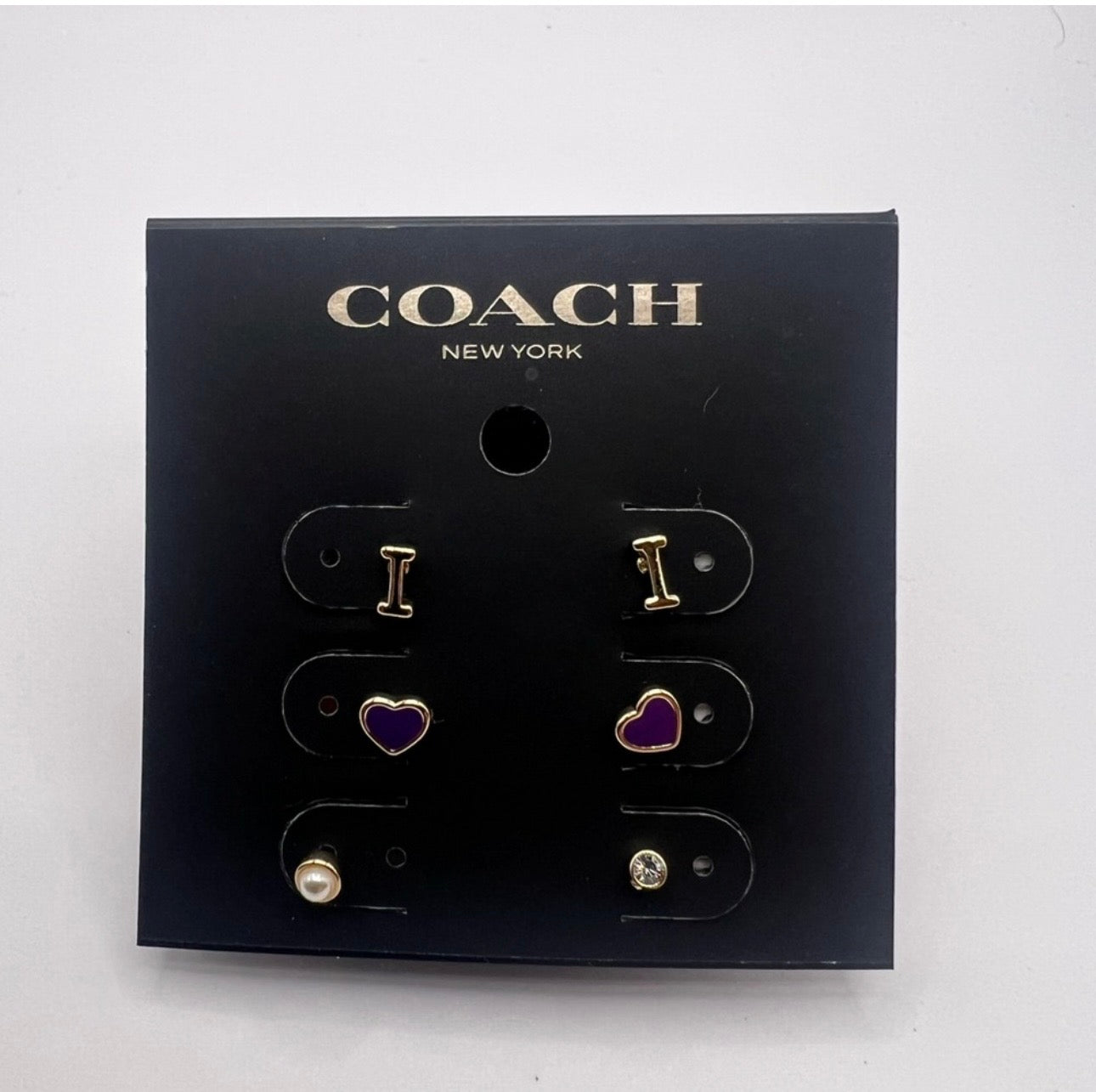 Coach Initial Stud Earrings Set (Gold & Purple) – 3 Pair Set | NWT