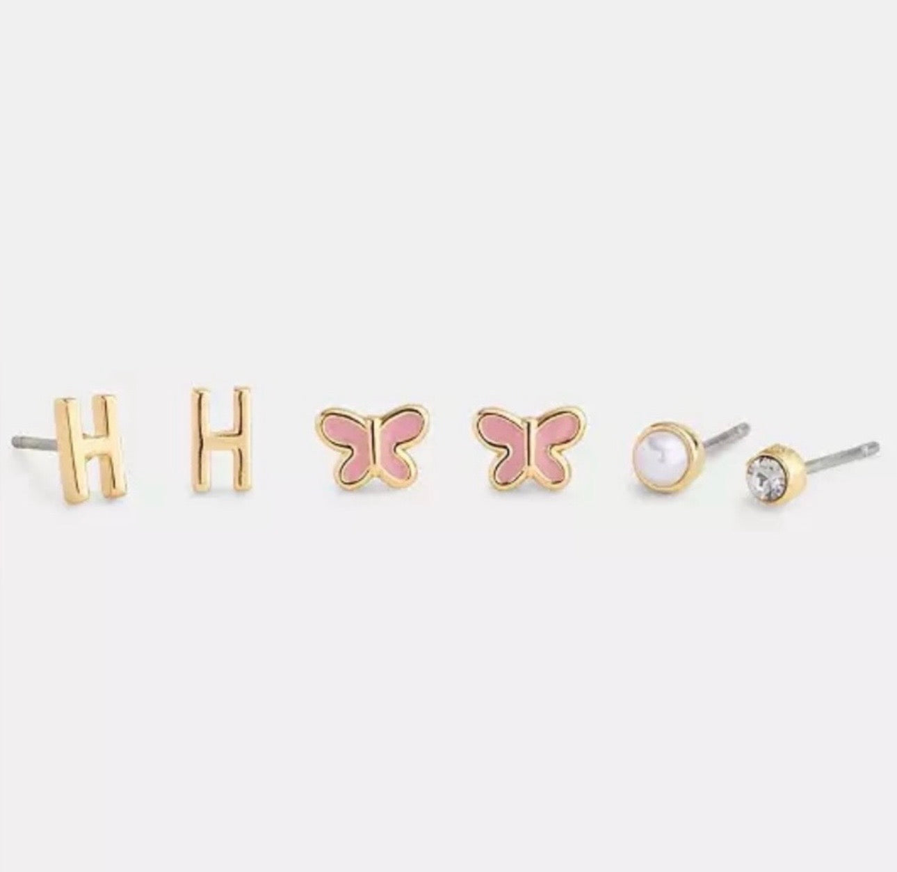 Coach H Initial Stud Earrings Set (Gold & Pink) – 3 Pair Set | NWT