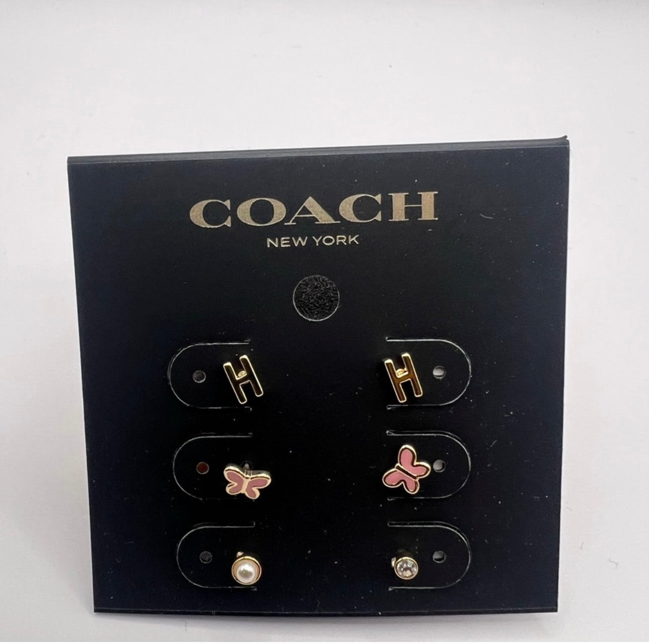 Coach H Initial Stud Earrings Set (Gold & Pink) – 3 Pair Set | NWT