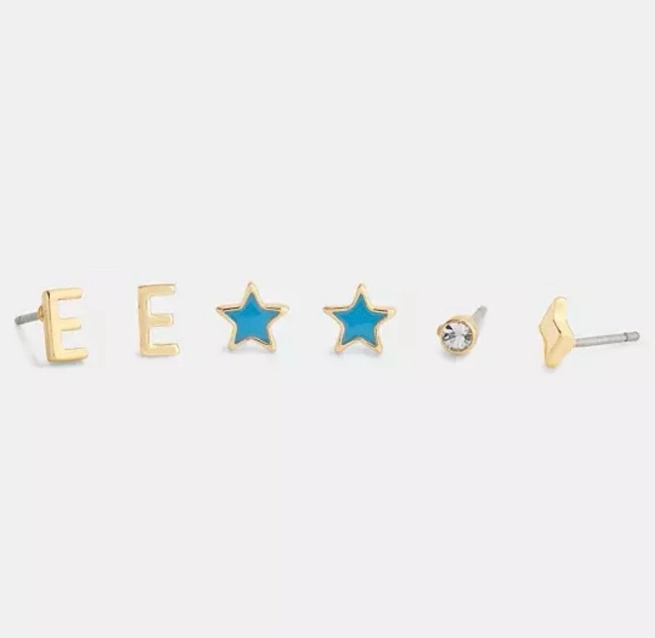 Coach E Initial Stud Earrings Set (Gold & Blue) – 3 Pair Set | NWT