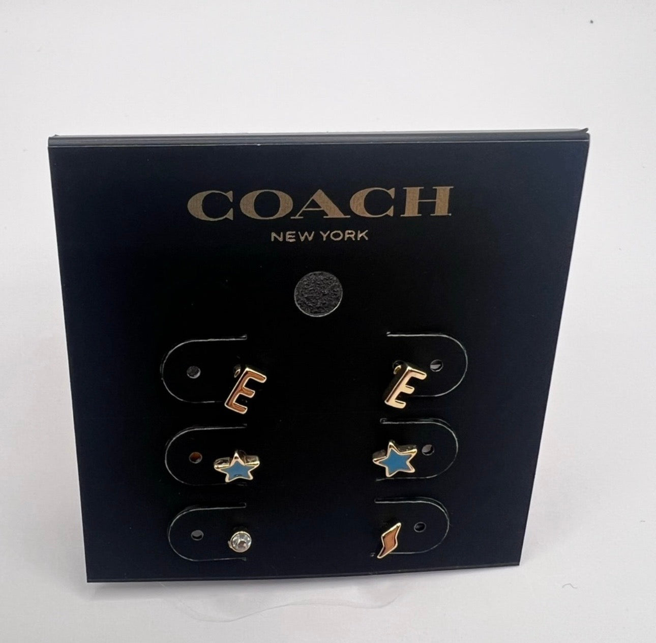 Coach E Initial Stud Earrings Set (Gold & Blue) – 3 Pair Set | NWT