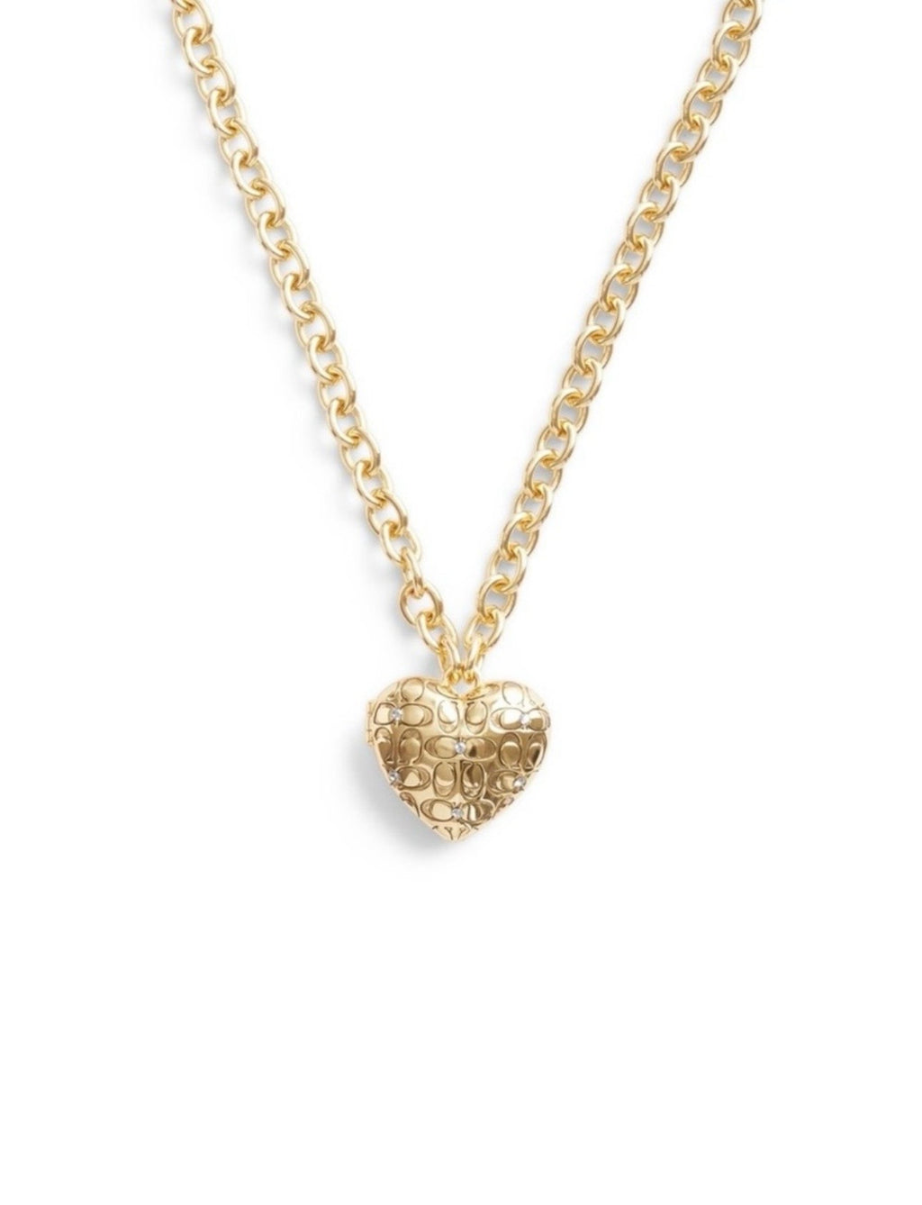 Coach Quilted Heart Locket Necklace – Gold Tone Statement Chain