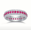 Moissanite Ruby Inlaid Ring – S925 Silver 3 Row Statement Band (Size 9)