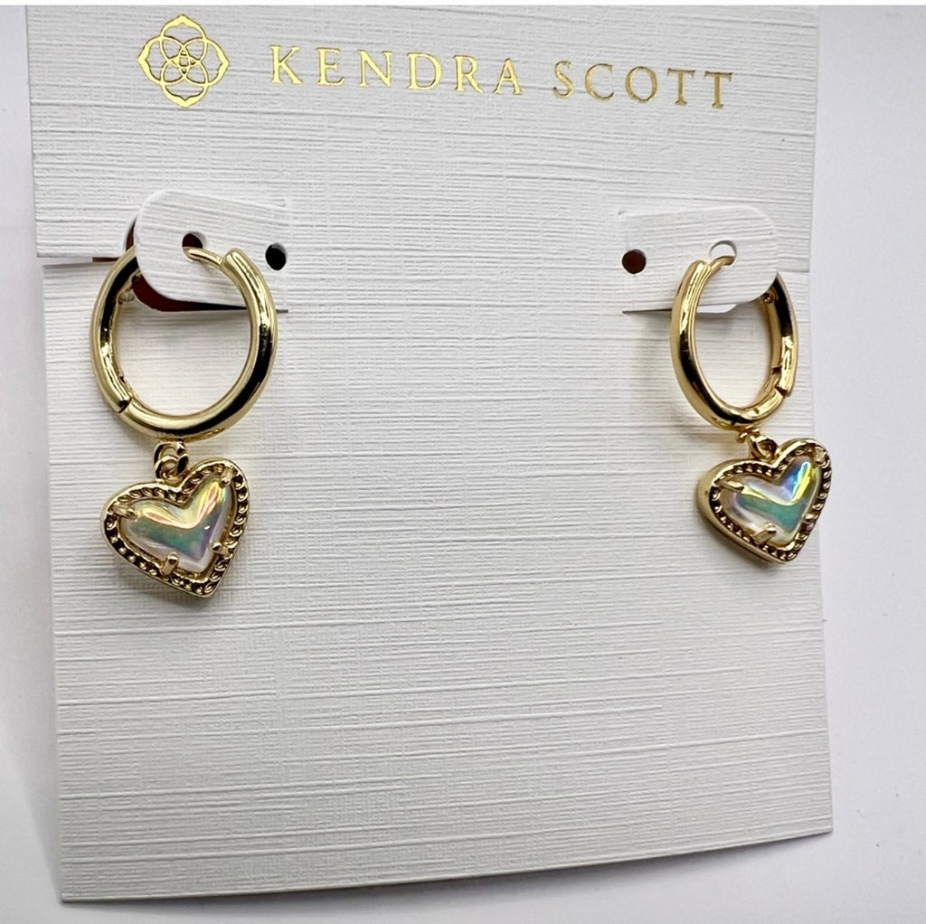 Kendra Scott Ari Heart Huggie Earrings Gold Mother of Pearl