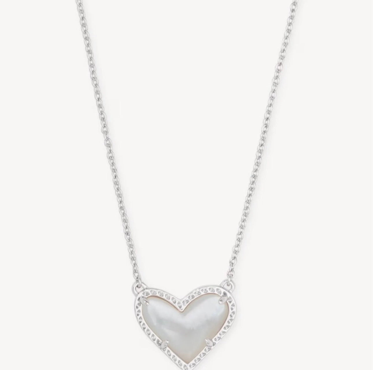 Kendra Scott Ari Heart Necklace Silver Mother of Pearl
