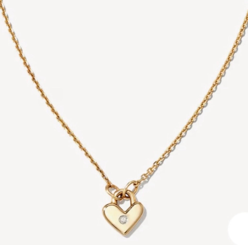 Kendra Scott 14K Gold Tiny Heart Padlock Necklace Diamond