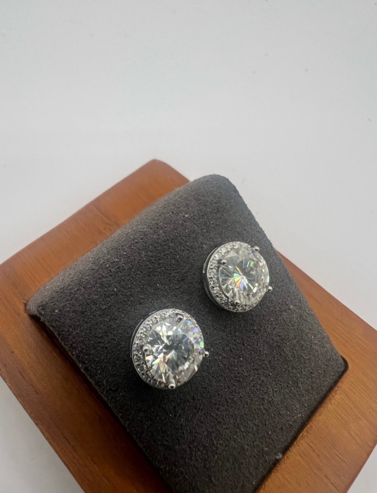 Sterling Silver Moissanite Halo Stud Earrings 4.27ctw