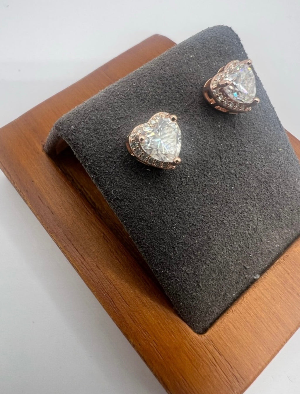 Rose Gold Heart Moissanite Stud Earrings Halo Sterling Silver