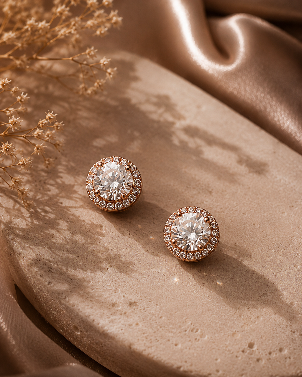 Rose Gold Moissanite Halo Stud Earrings 1.83ctw Sterling Silver