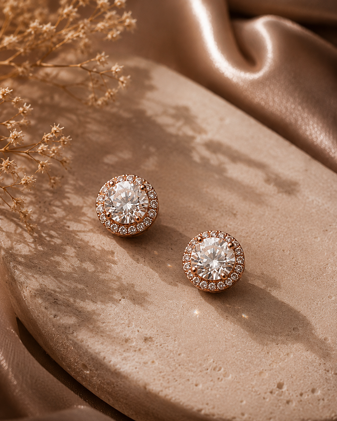 Rose Gold Moissanite Halo Stud Earrings 1.83ctw Sterling Silver