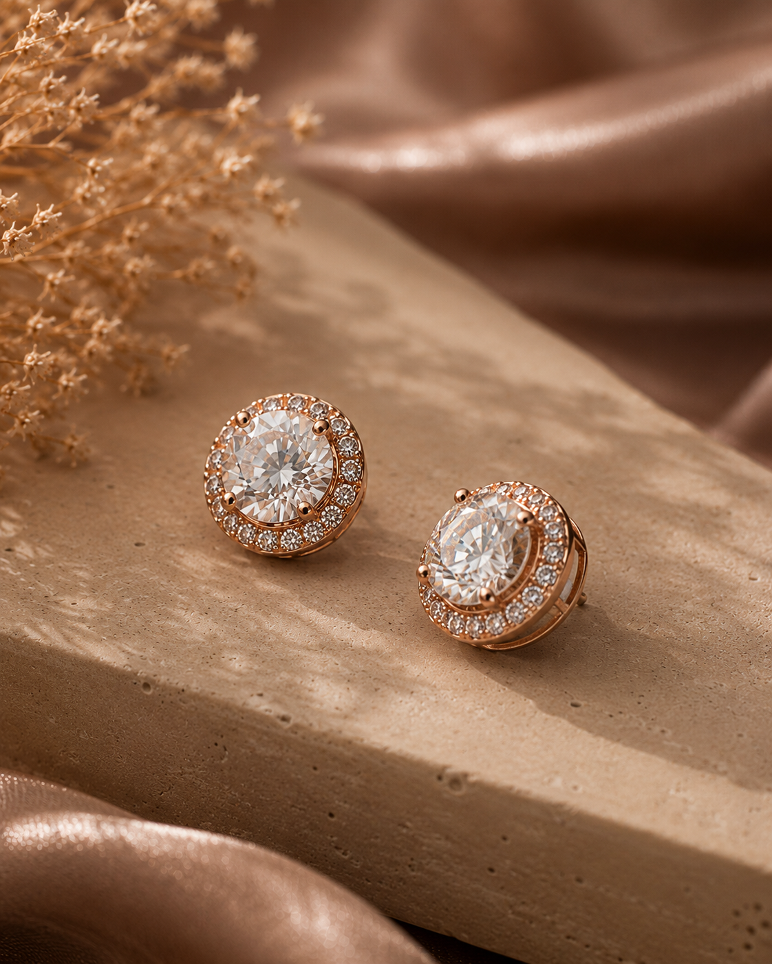 Rose Gold Moissanite Halo Stud Earrings 1.83ctw Sterling Silver