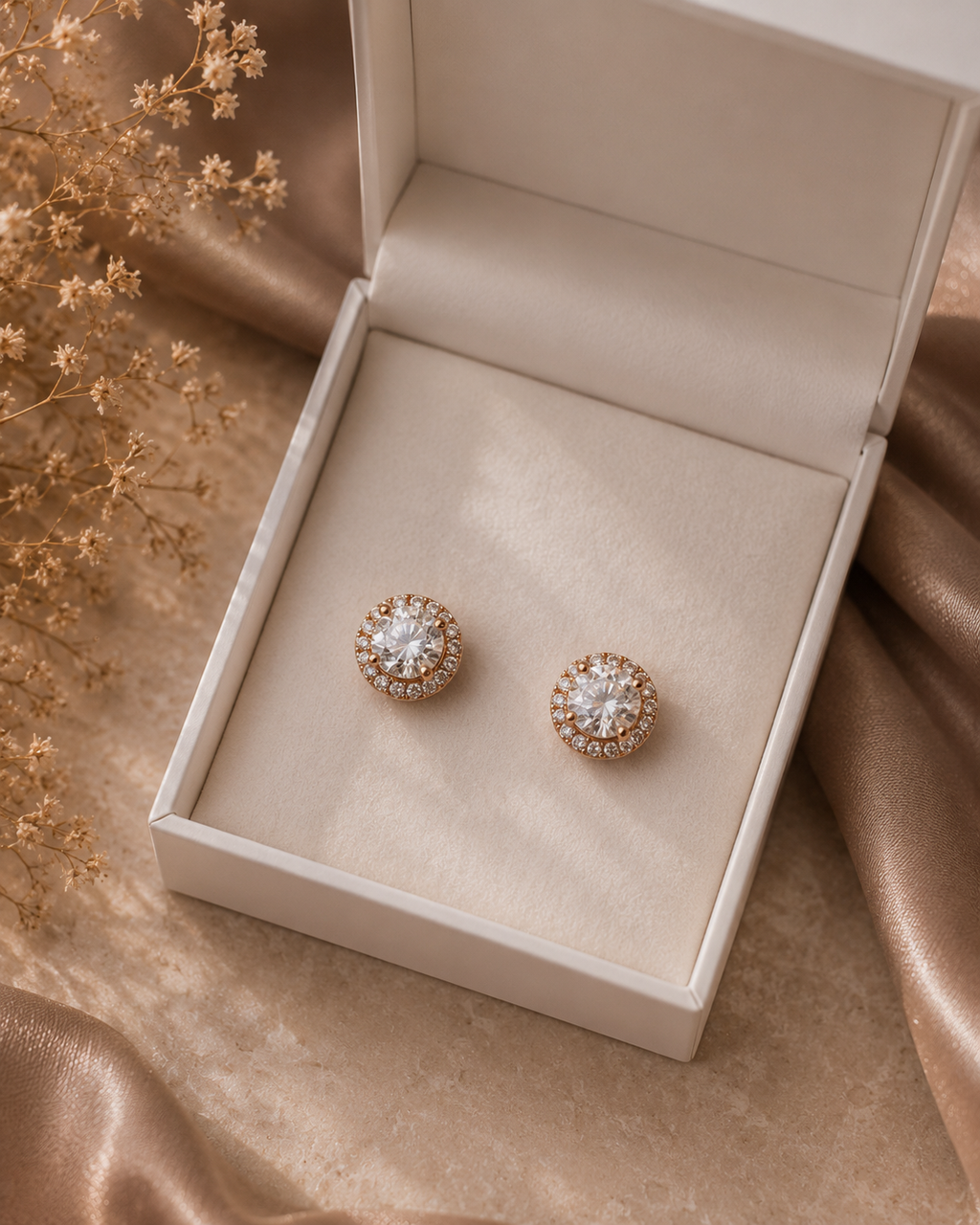 Rose Gold Moissanite Halo Stud Earrings 1.83ctw Sterling Silver