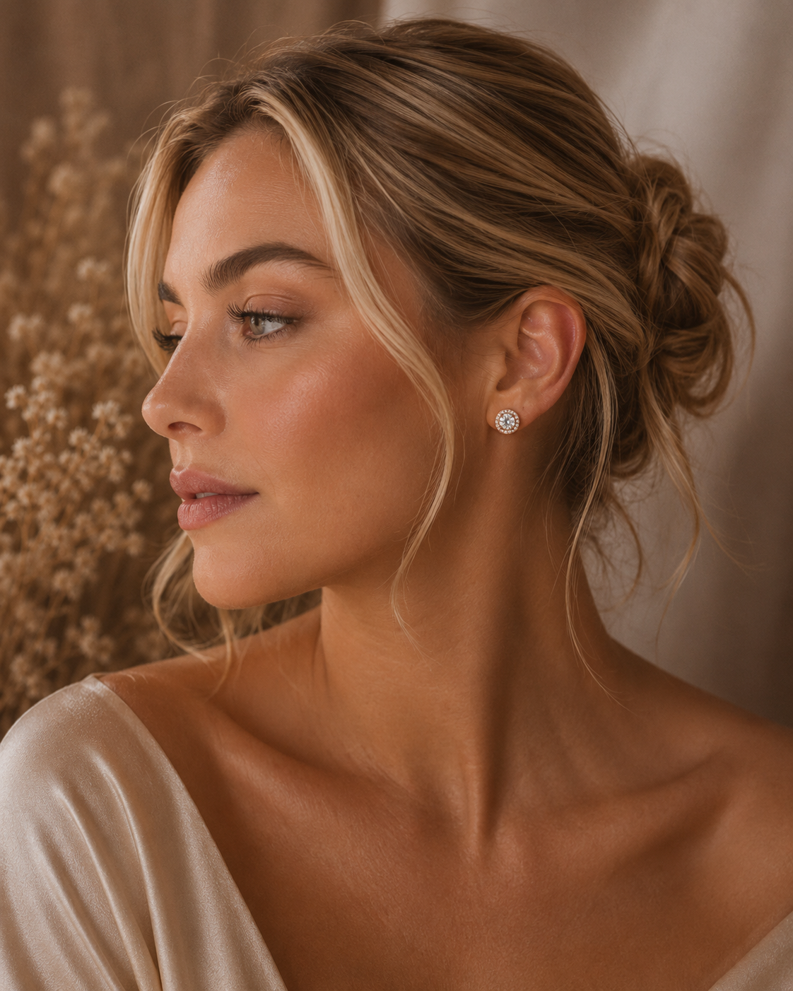 Rose Gold Moissanite Halo Stud Earrings Sterling Silver