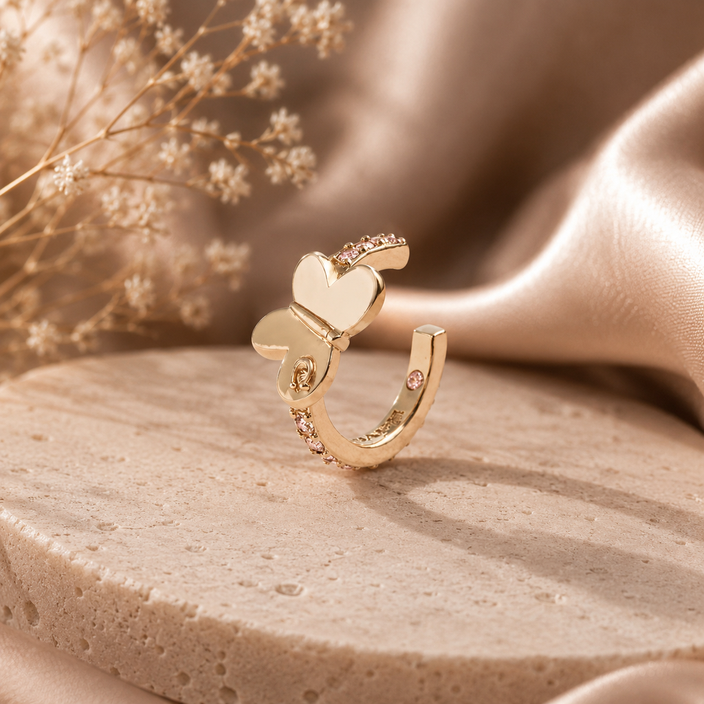 Coach Pave Butterfly Ear Cuff – Gold & Pink