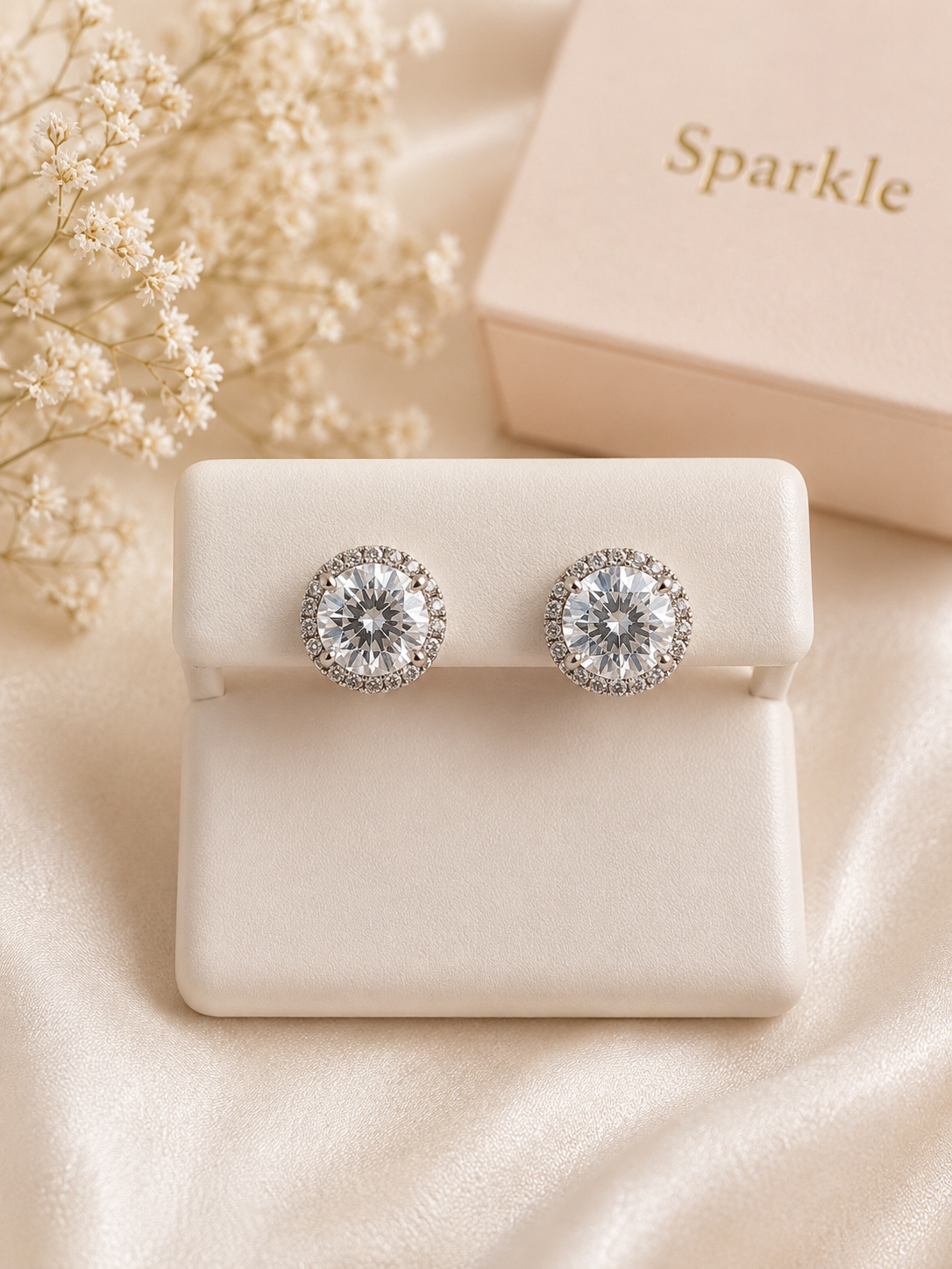 Sterling Silver Moissanite Halo Stud Earrings 4.27ctw