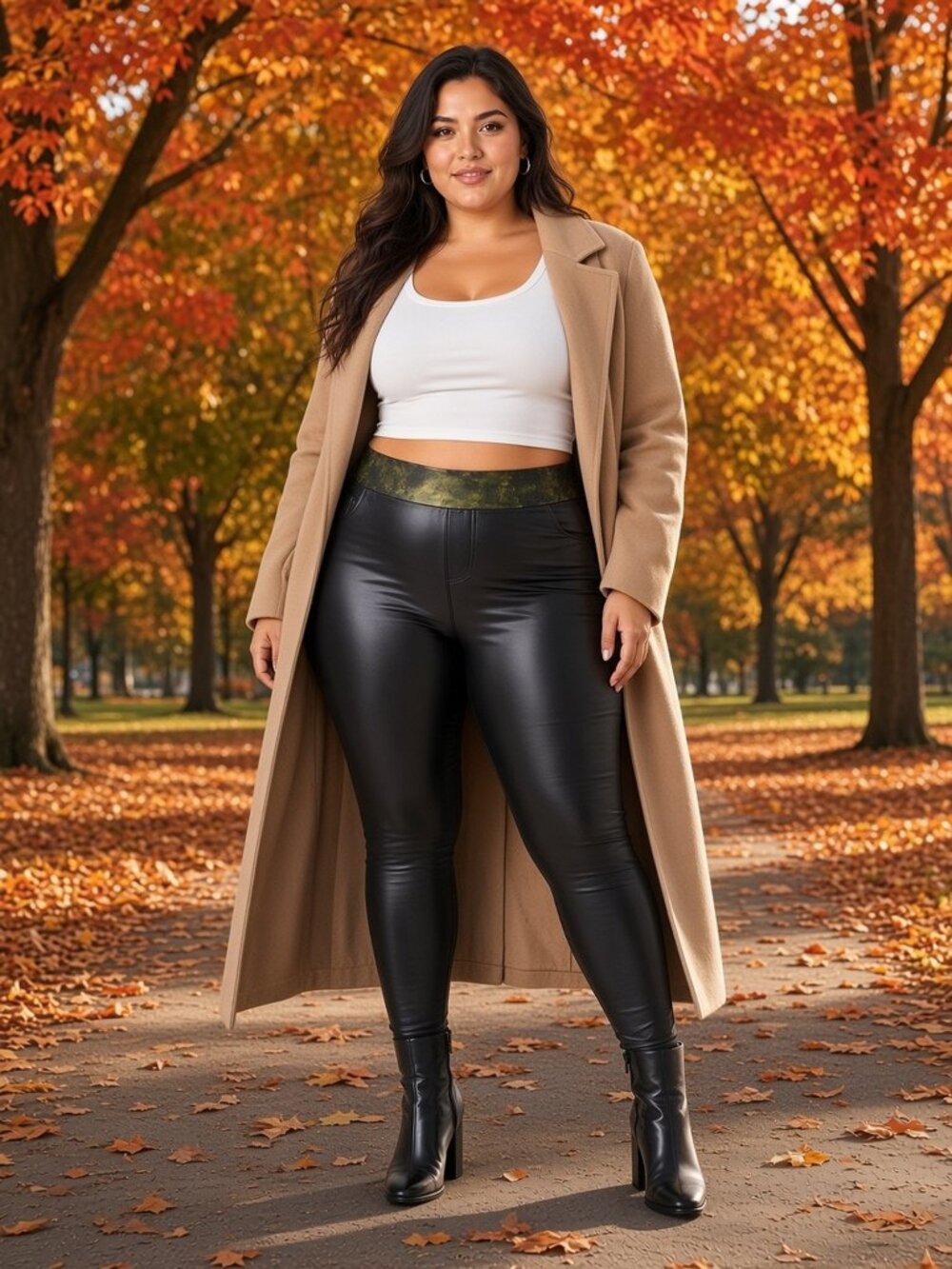 Torrid Black Faux Leather Leggings, Green Marbled Waistband, Torrid 4