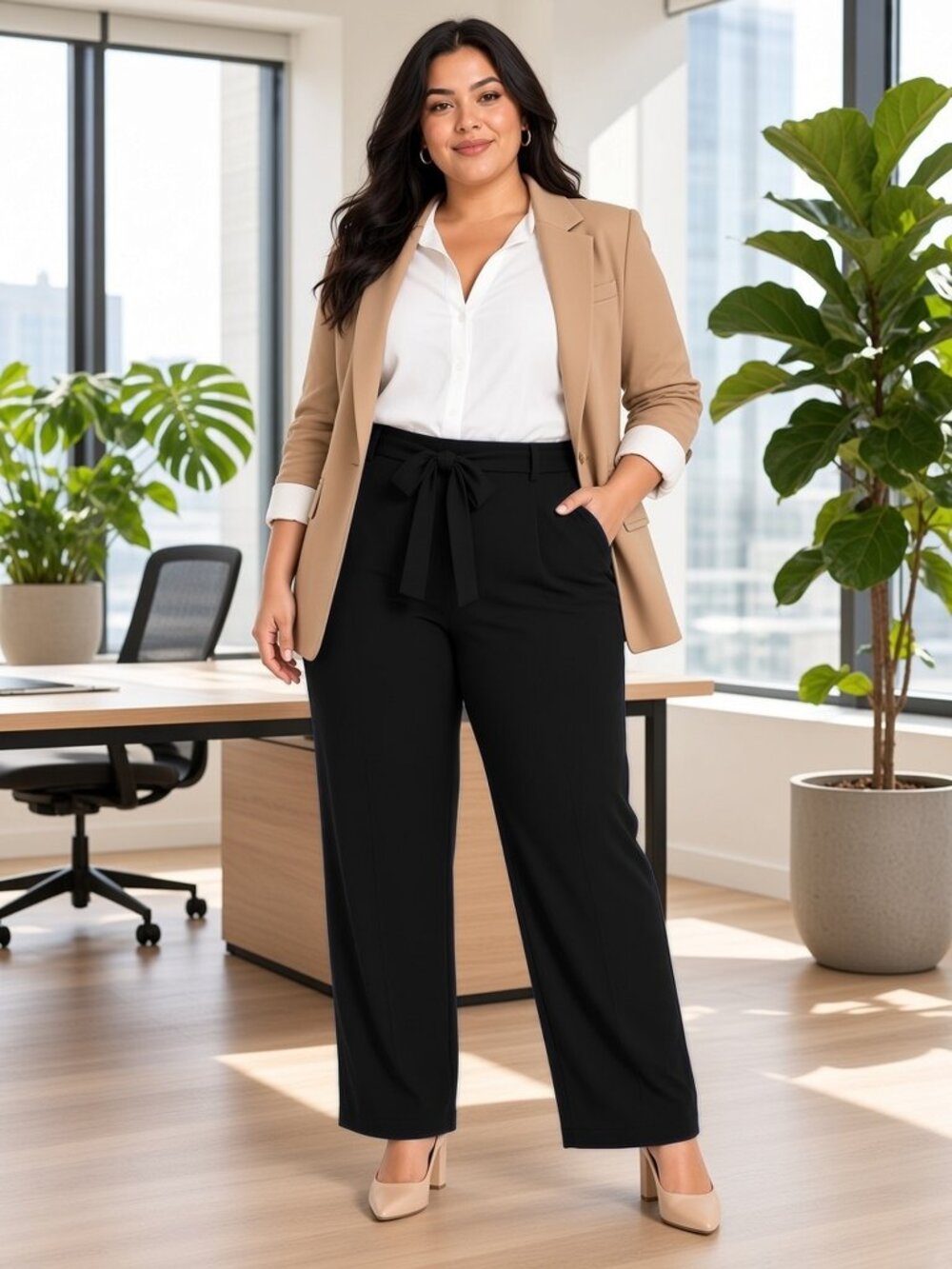 Studio by Torrid Black Tie-Waist Loose Flowy Pull-On Work Pants, Torrid 3